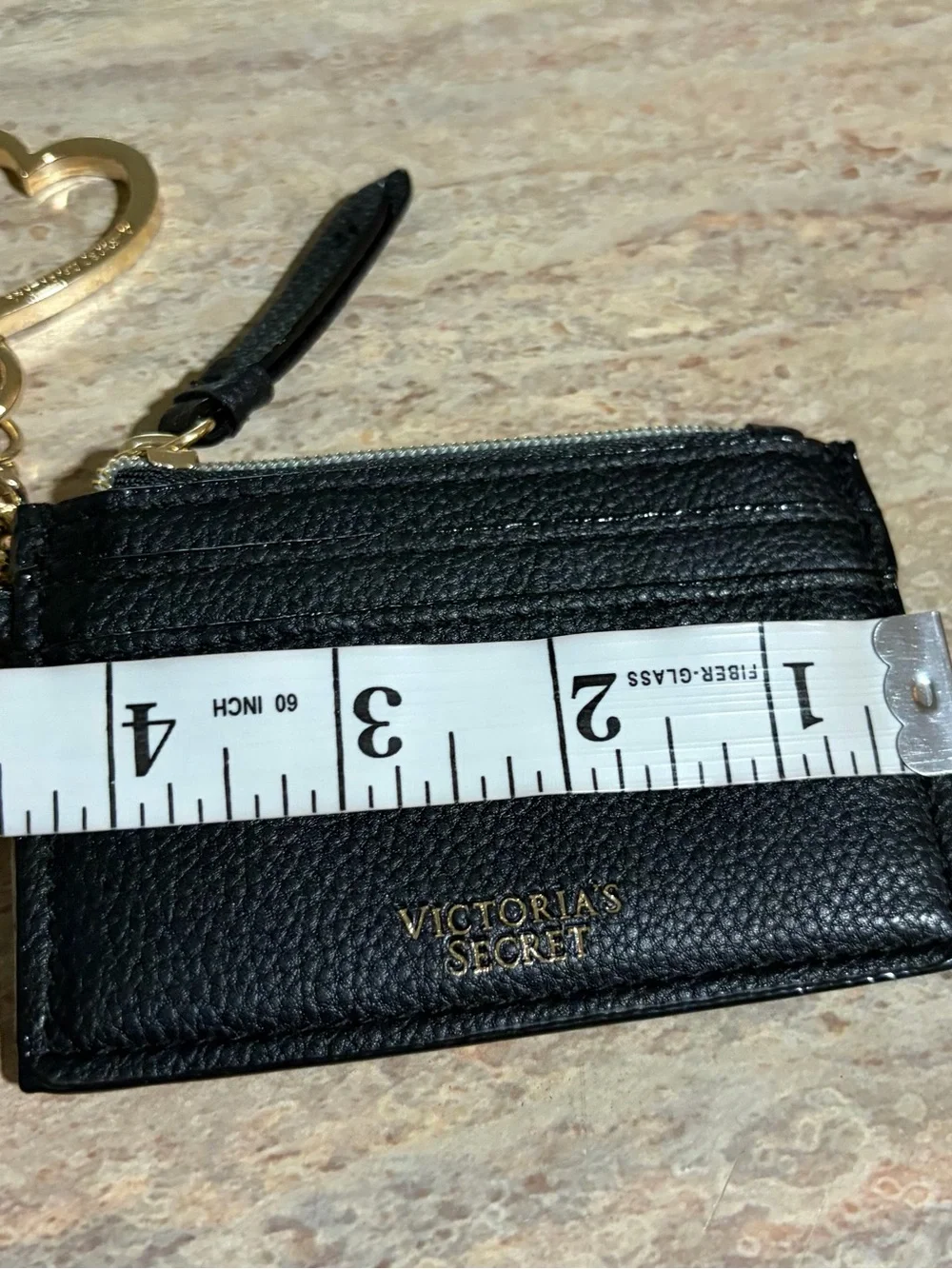 NWat Victoria's Secret Black Card Holder Keychain with Gold Heart Accents